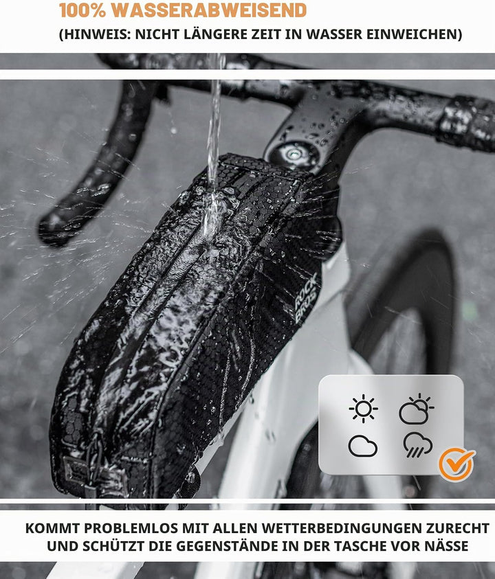 ROCKBROS Fahrrad Rahmentasche Wasserdicht Fahrradtasche Oberrohrtasche 0,9 L Schwarz für ebike, Renn