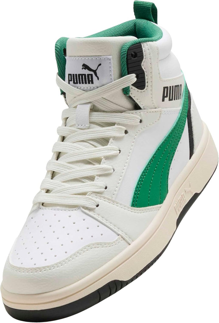 PUMA Unisex Kinder Rebound V6 Mid JrSneaker 4 UK Vapor Gray Archivgrün Puma Weiss, 4 UK Vapor Gray A