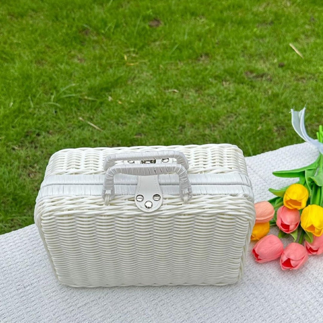 Weidengeflecht Picknickkorb, 26×17×11cm Retro Gewebte Picknickbox | Kunststoff Rattan Koffer Picknic