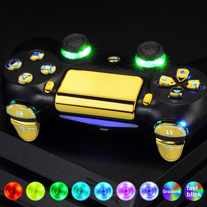 eXtremeRate Tasten für ps4 Knöpfe D-Pad Trigger Thumbsticks Buttons DTFS LED Kit kompatibel mit ps4