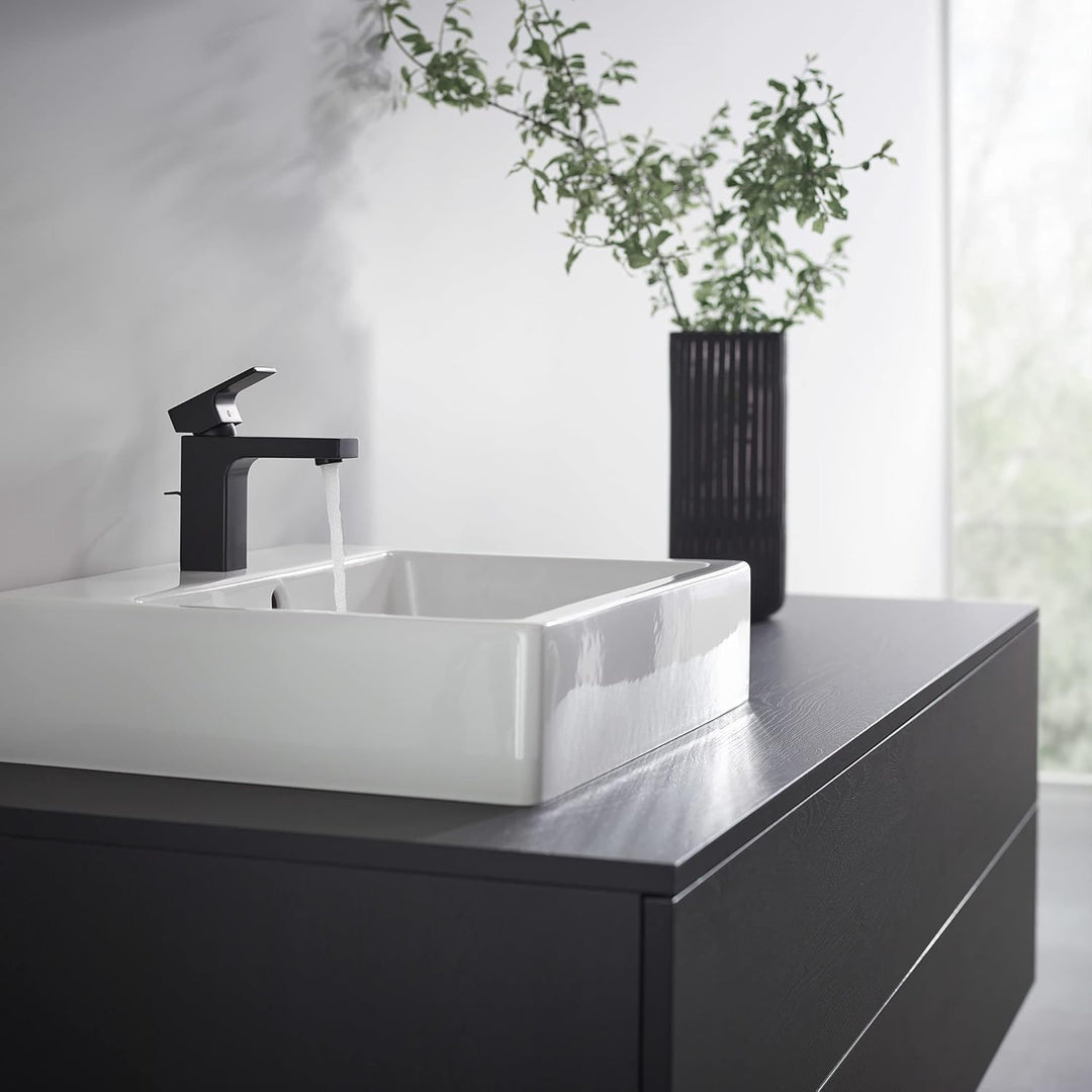 hansgrohe Vernis Shape - Waschtischarmatur mit Zugstangen-Ablauf, Wasserhahn Bad mit Auslauf Höhe 95