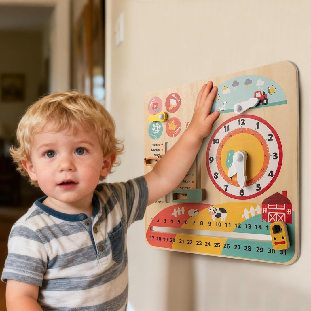 COSTWAY Lernuhr Kinder, Kinderkalender mit Jahreszeiten, Wetter, Tag, Nacht, Monat, Woche & Datum, M