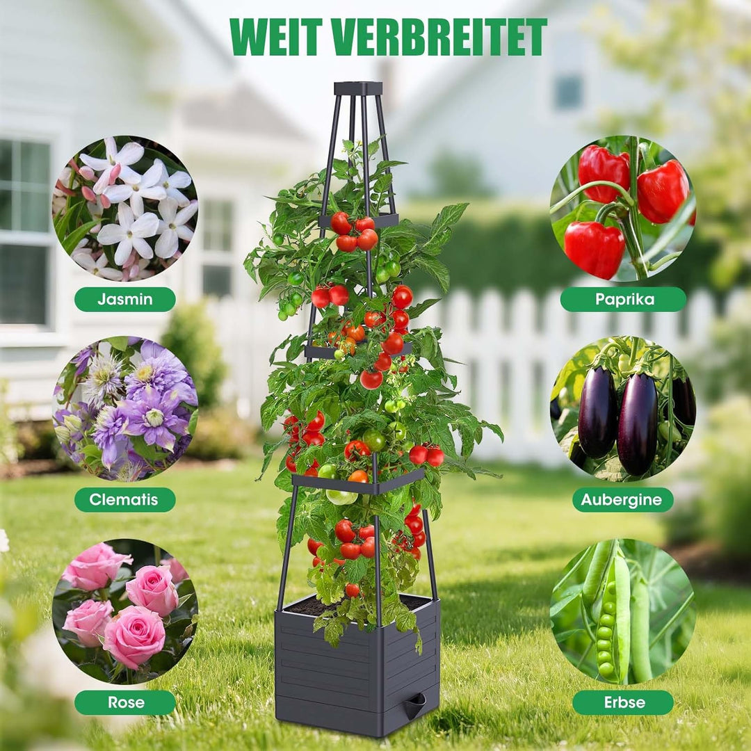 MQHUAYU Tomatentopf, 145cm Selbstbewässerung Tomatentopf mit Rankhilfe, Tomaten Rankhilfefür Innen A