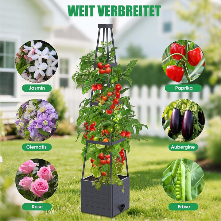 MQHUAYU Tomatentopf, 145cm Selbstbewässerung Tomatentopf mit Rankhilfe, Tomaten Rankhilfefür Innen A