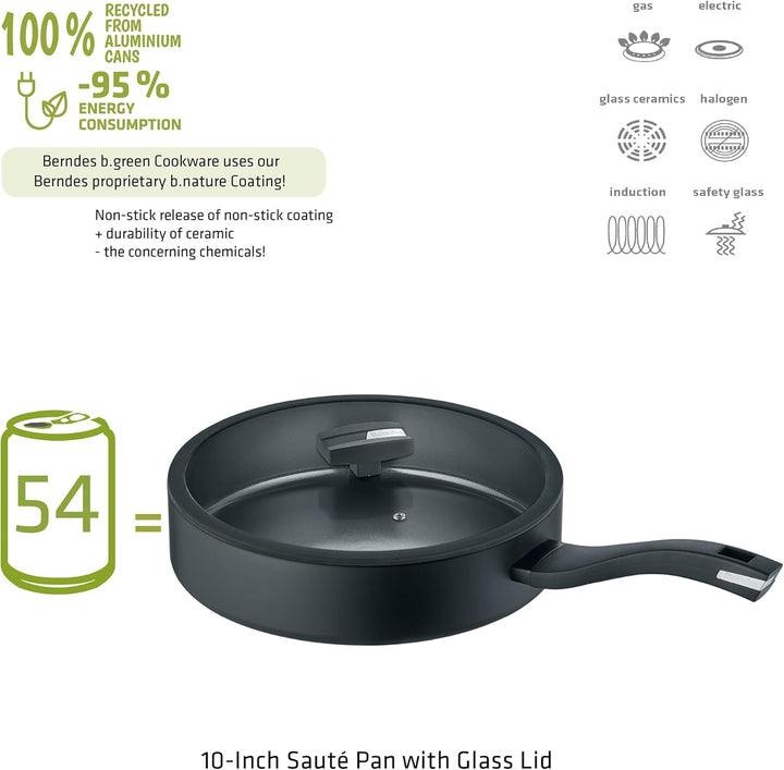 Berndes Pfanne 24 cm, b.green Alu Recycled Induction, Schmorpfanne hergestellt zu 100% aus recycelte