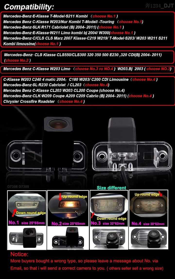 Einparkhilfe,Kamera für Nummerschildbeleuchtung,Kennzeichenbeleuchtung Farb Rückfahrkamera für Merce