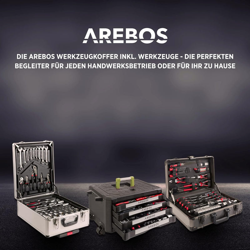 Arebos Werkzeugkoffer | Werkzeug-Set | 1200 Teile | Rollkoffer Tragekoffer | für Haushalt, Garage &