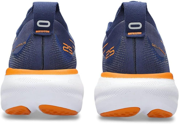 ASICS Nimbus 25 Strassenlaufschuhe für Männer Schwarz Silber 41.5 EU Deep Ocean Bright Orange, 41.5