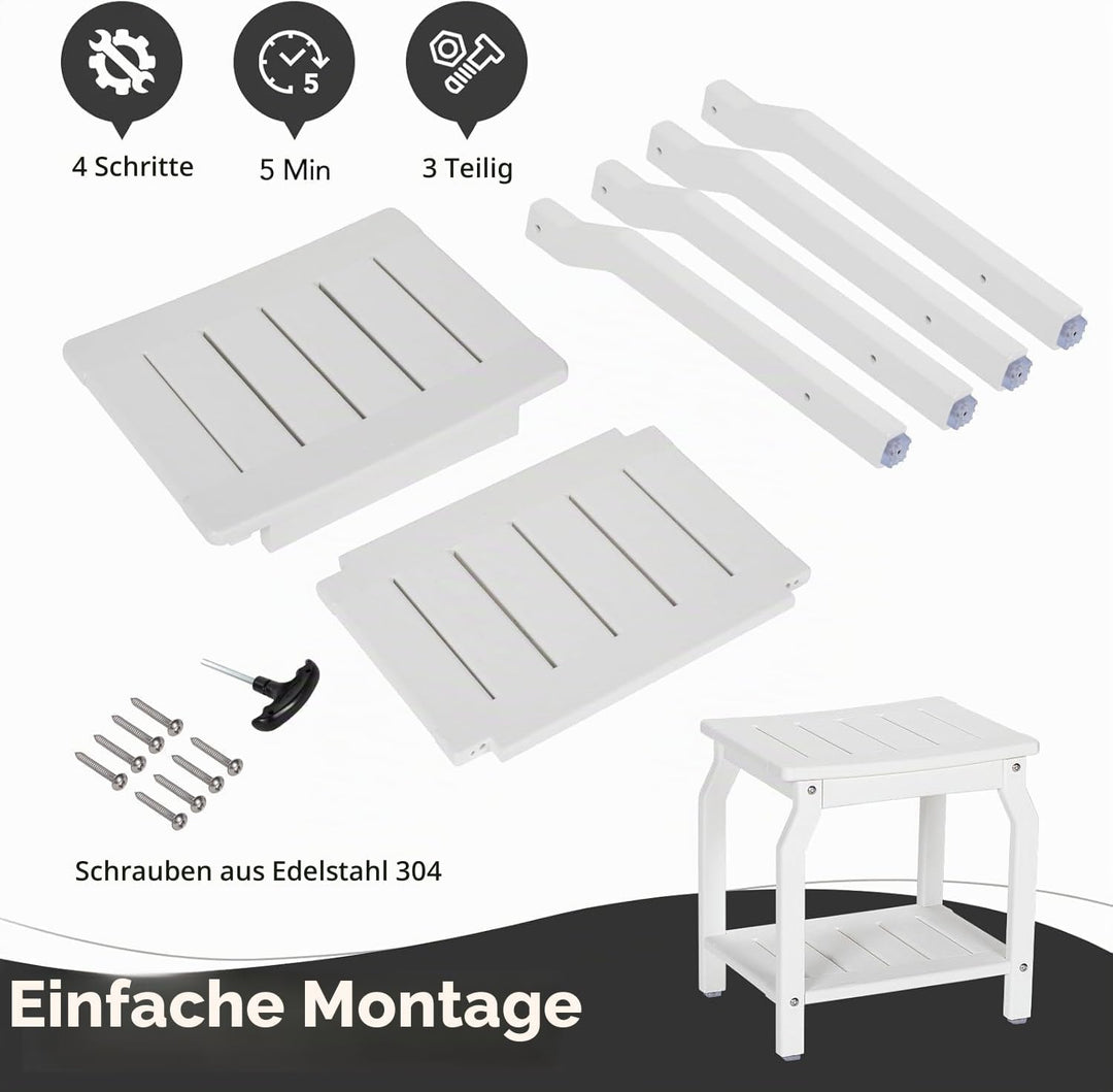 NALONE Beistelltisch Duschhocker, HDPE Badhocker modern Design 2-Tier badezimmerhocker mit rutschfes