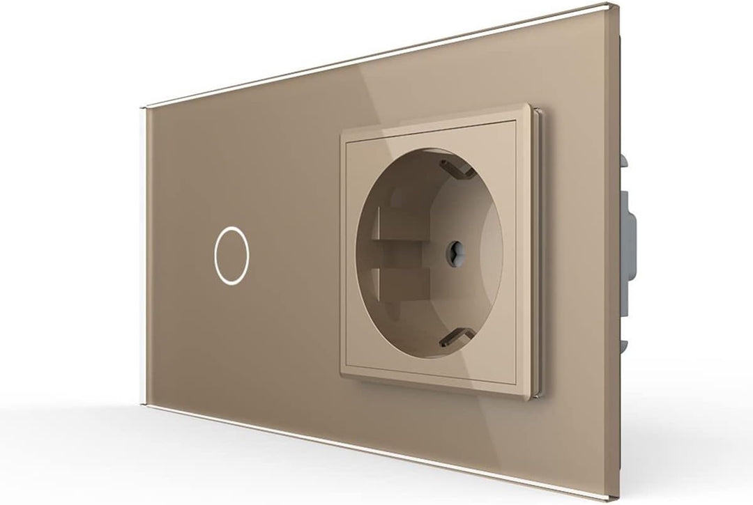 Livolo Funk Lichtschalter LED Kontrollleuchte mit Steckdose UP inkl. Glasblende in Gold