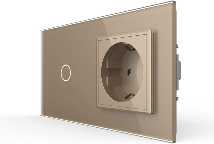 Livolo Funk Lichtschalter LED Kontrollleuchte mit Steckdose UP inkl. Glasblende in Gold