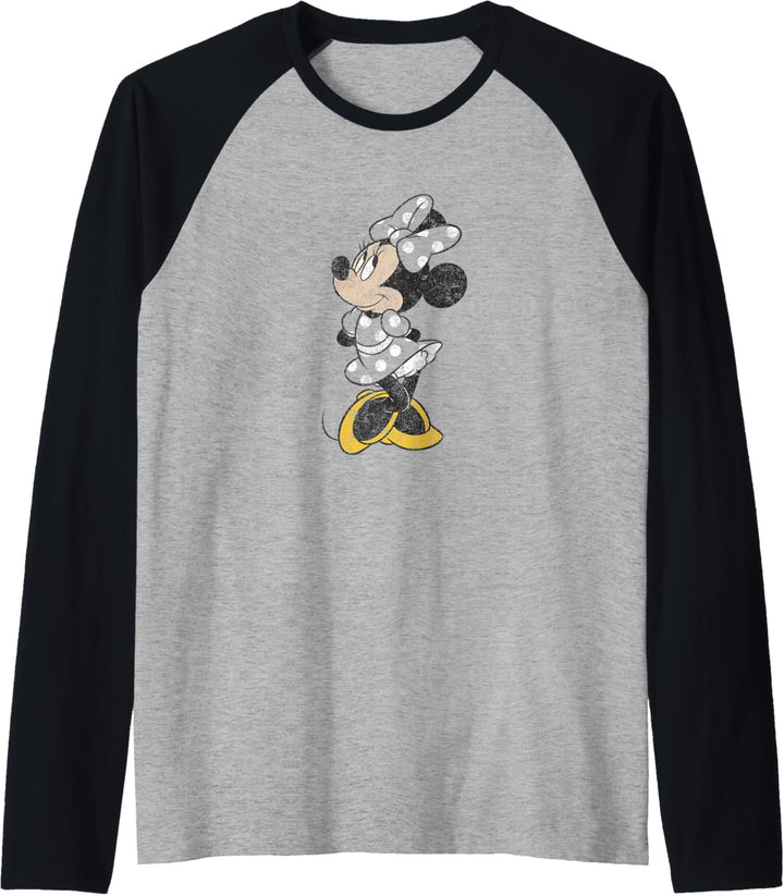 Disney Minnie Mouse Standing Outfit Color Fill Distressed Raglan