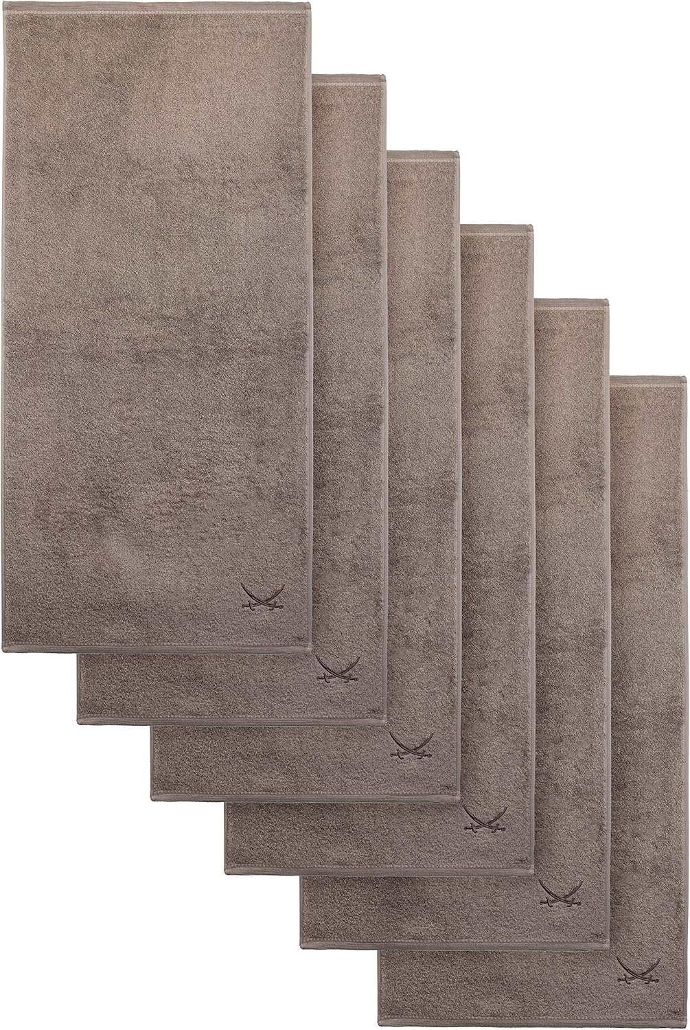 Sansibar Handtuch 6er Set 50x100 cm 100% Baumwolle mit gesticktem Säbel Logo Badtuch Taupe 6er Set T