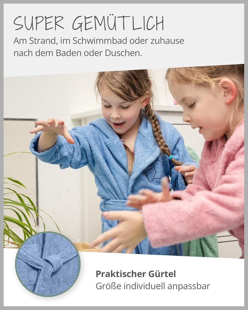 ULLENBOOM Bademantel Kinder, Frottee aus 100% Baumwolle (OEKO-TEX zertifiziert), Made in EU - Badeha