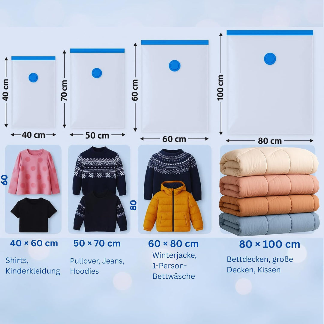 Vakuumbeutel 6er Set M 60x40 cm — Luftdichte Aufbewahrungsbeutel für Kleidung, Bettdecken &amp; Kissen |