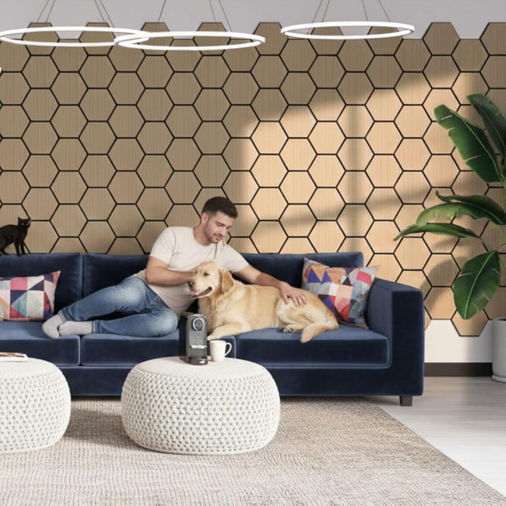 Akustikpaneel Hexagon in Bright Teak - 727x600 mm - mit PET-Filz - 2 Stück, 2 Stück