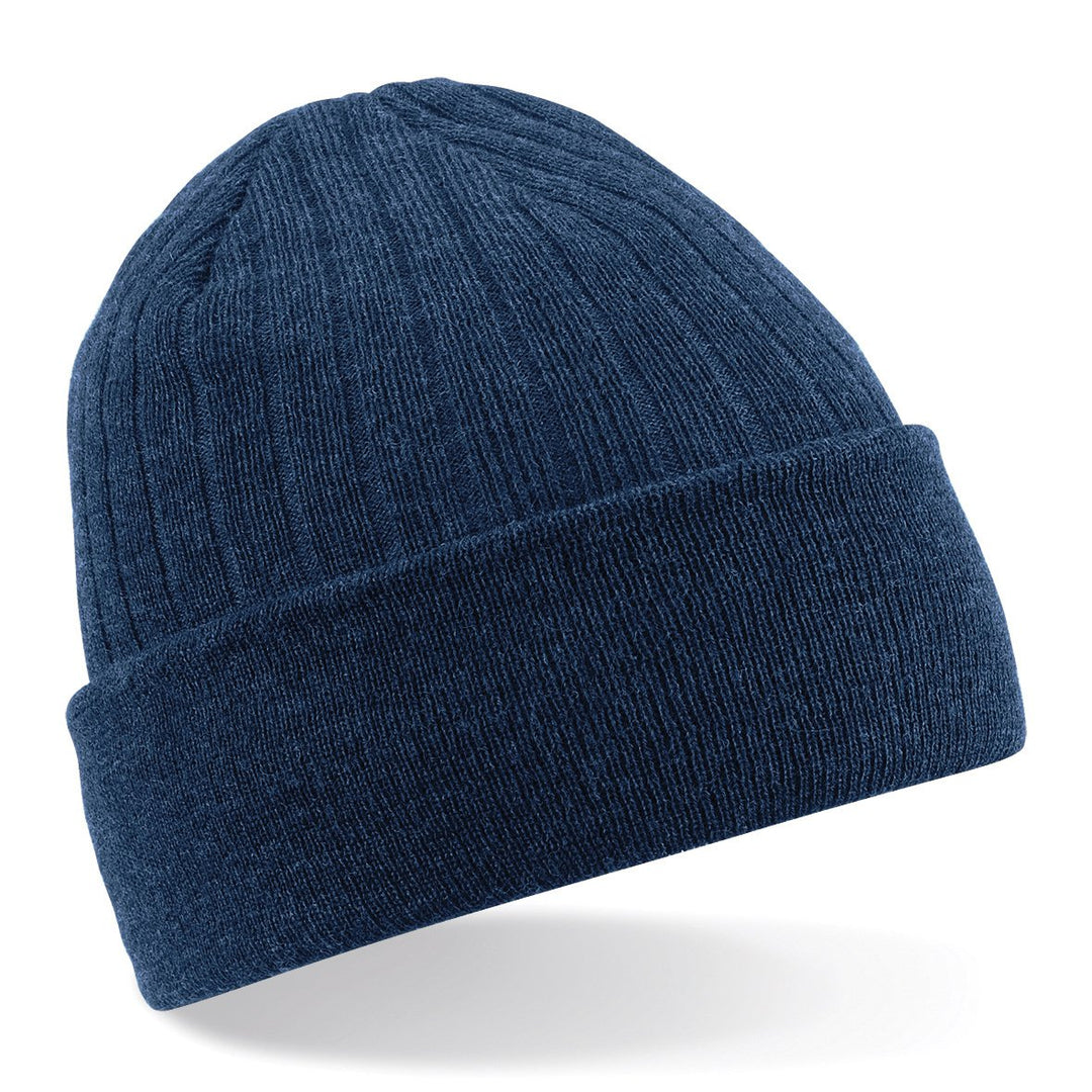 R-evenge Marineblaue Mütze mit Rippenbündchen und weissem Logo, Mütze mit Fleece innen, Marineblau,