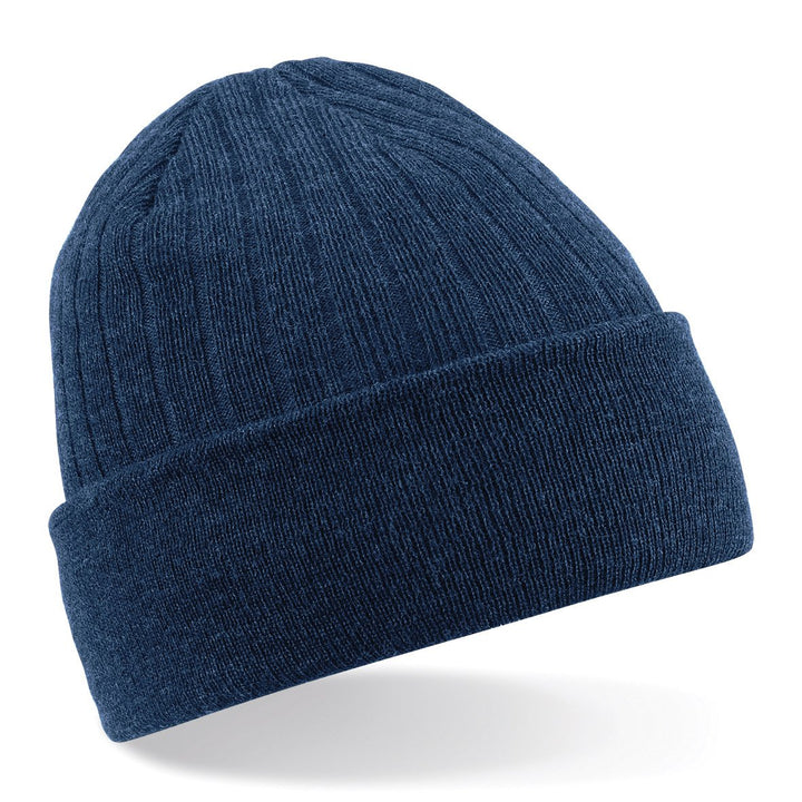R-evenge Marineblaue Mütze mit Rippenbündchen und weissem Logo, Mütze mit Fleece innen, Marineblau,