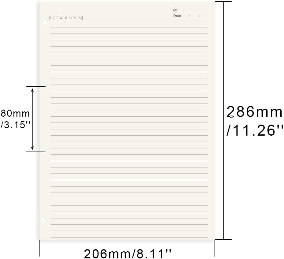 A4 liniertes Nachfüllpapier, 3 Stück, lose Blätter, 4-fach gelocht, Füllpapier, Nachfüllpapier, Plan