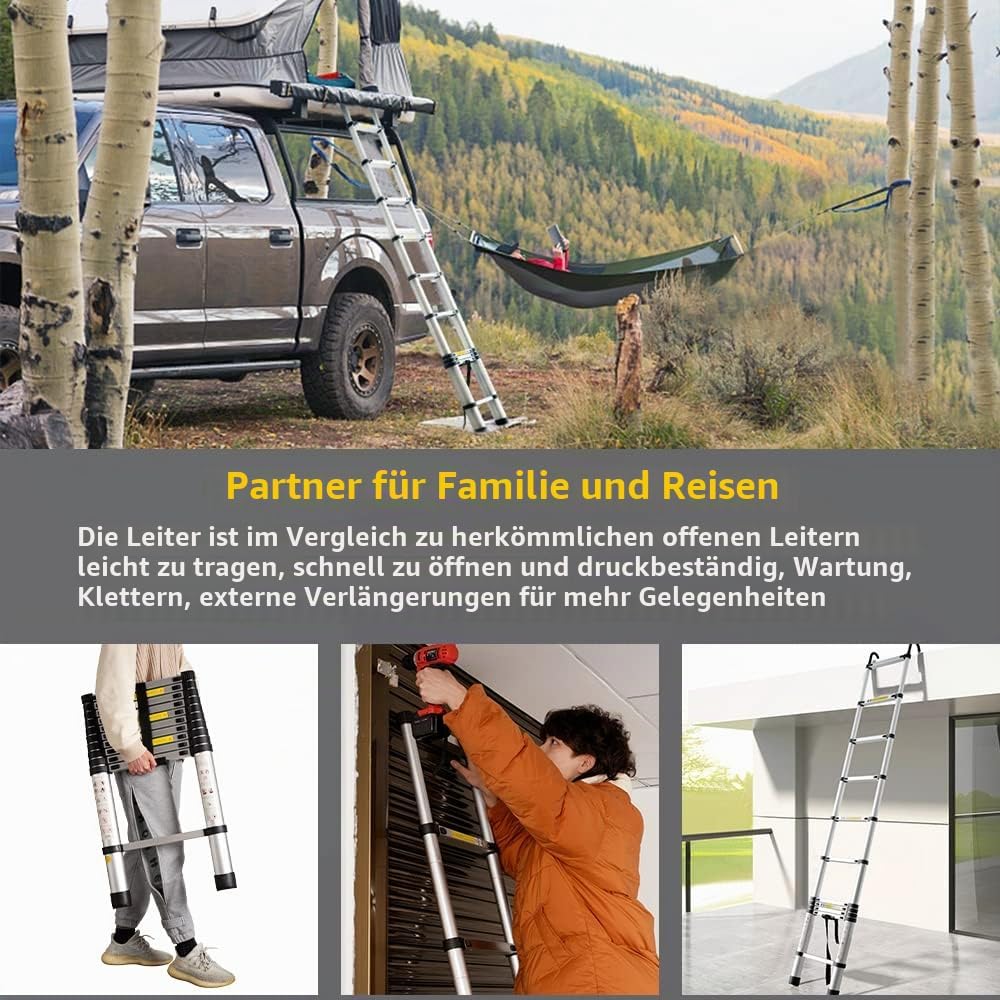 STANEW Teleskopleiter Aluminium 3,2m,Rutschfester Klappleiter Stehleiter Mehrzweckleiter, Abnehmbare