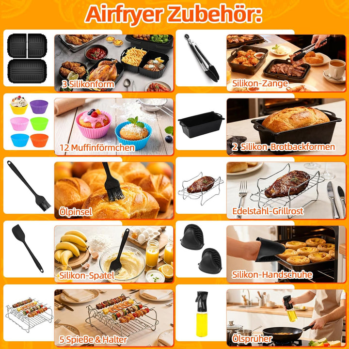 28 Stück Heissluftfritteuse Zubehör für Philips Dual FlexBasket Airfryer 1000 Series, BPA-frei, Airf
