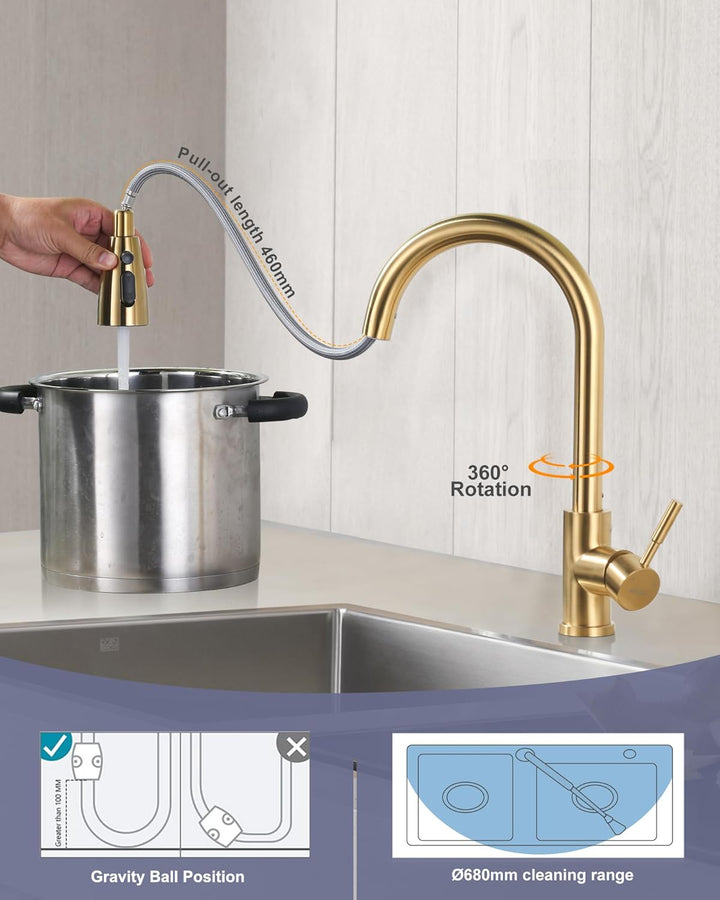 ARCORA Küchenarmatur ausziehbar, Hochdruck Wasserhahn Küche 360° schwenkbar Armatur Küche aus Edelst