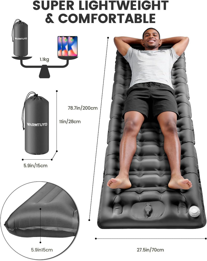 WARMTUYO Isomatte, Luftmatratze Camping mit Elektrisch Pumpe, 12CM Dicke Matratze Outdoor Aufblasbar