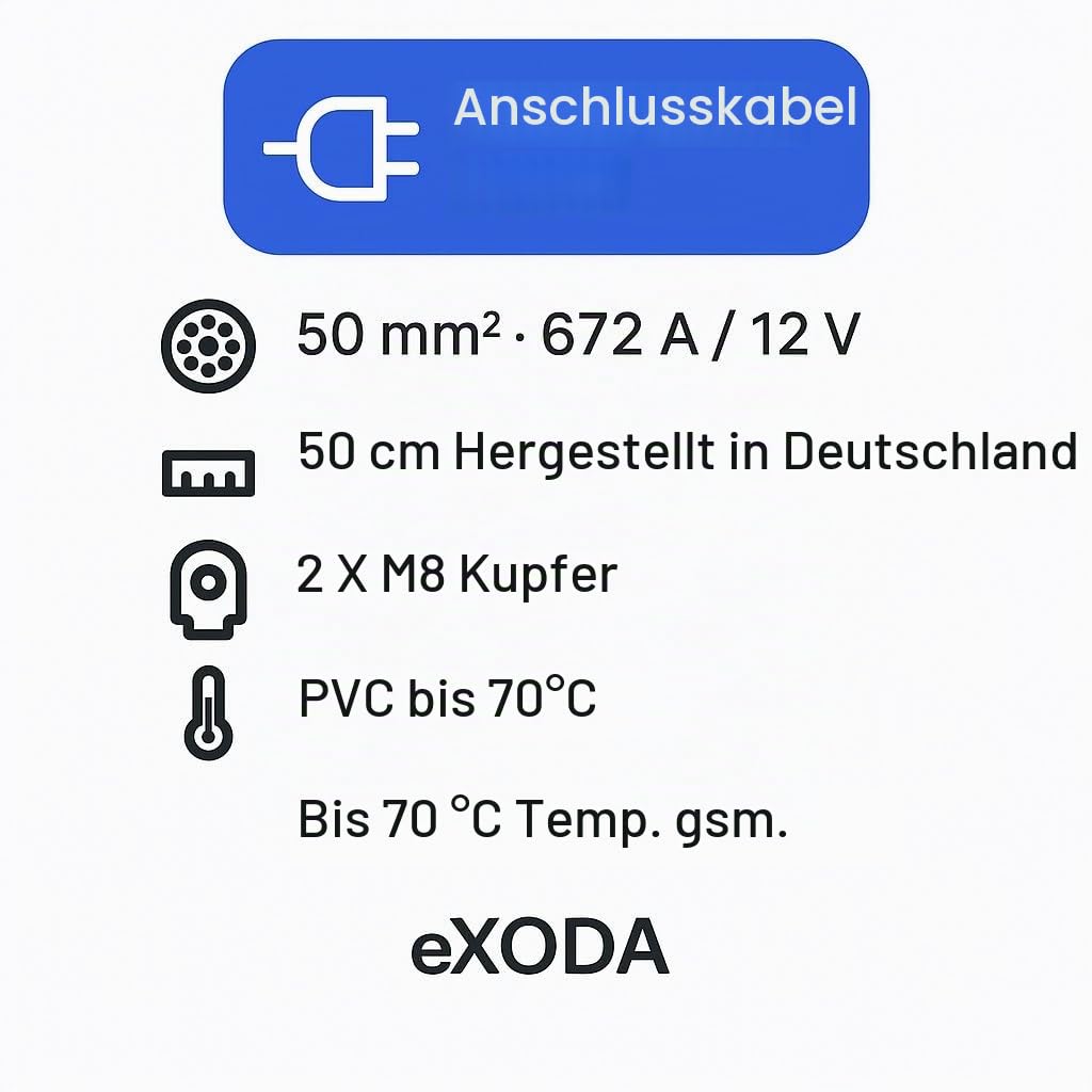 Exoda 50mm² Batteriekabelset 50cm M8 Kabelschuhe rot schwarz bis 8064 Watt 672A 12V flexibel aus 99.