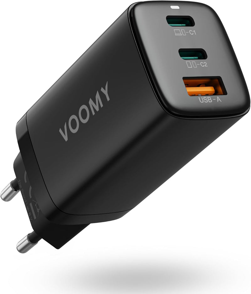 VOOMY USB C Ladegerät 65W, Schnellladegerät GaN Charger, USB Ladegerät Mehrfach 3-Port, USB C Netzte