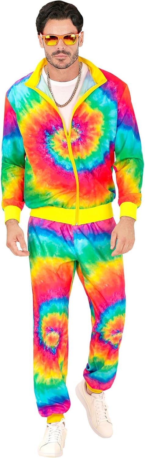 W WIDMANN MILANO Party Fashion - Kostüm Trainingsanzug, Regenbogen Muster, 80er Jahre Outfit, Joggin