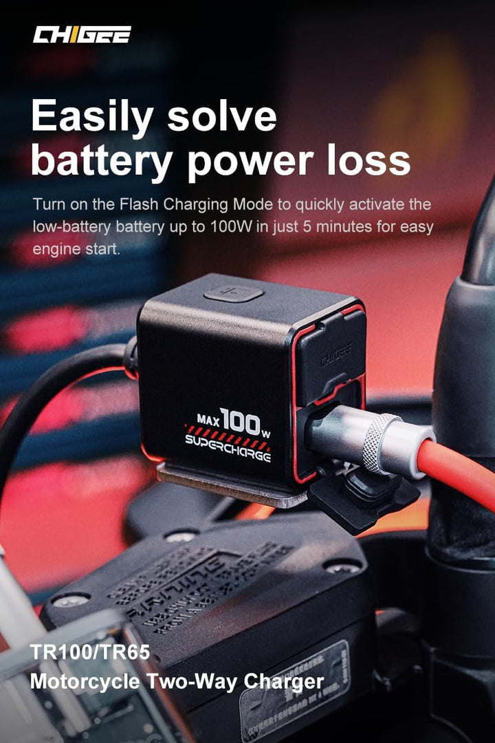 CHIGEE TR100 Next-Gen Motorrad-Batterieladegerät, 100 W, ultrakompakt & leicht, Notladung, niedrige