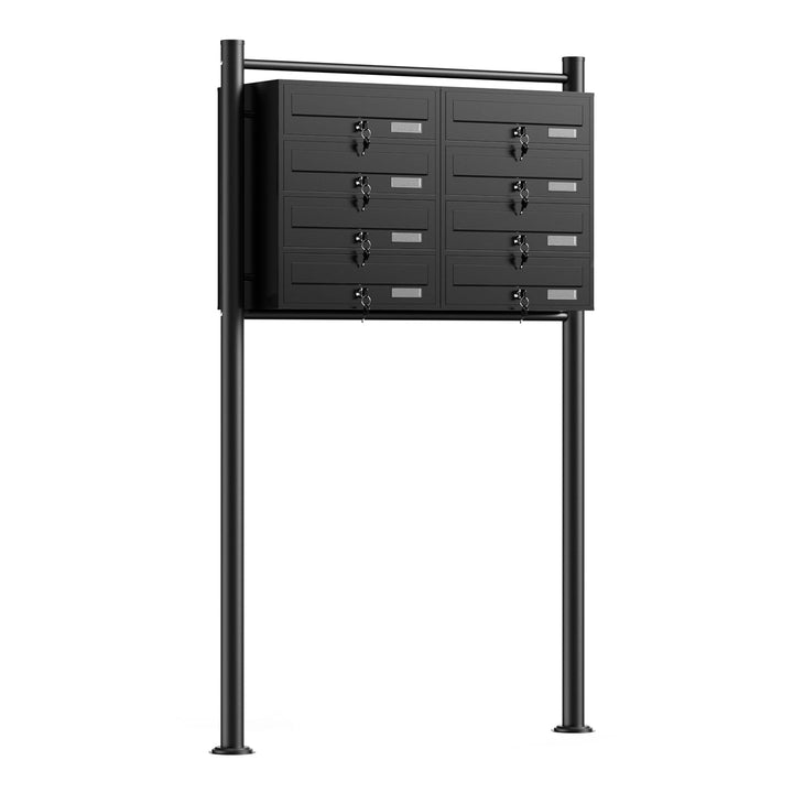 Wiltec 8er Briefkastenanlage schwarz 945 x 270 x 1500 mm, Standbriefkasten mit 2x4 Fächern, Schlüsse