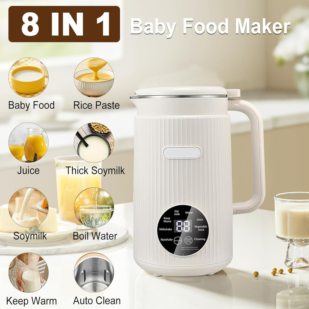 Nussmilchmaschine, 1200ml Pflanzenmilchbereiter mit 48 Klingen, LED Anzeige, 8 Stunden Warmhaltefunk