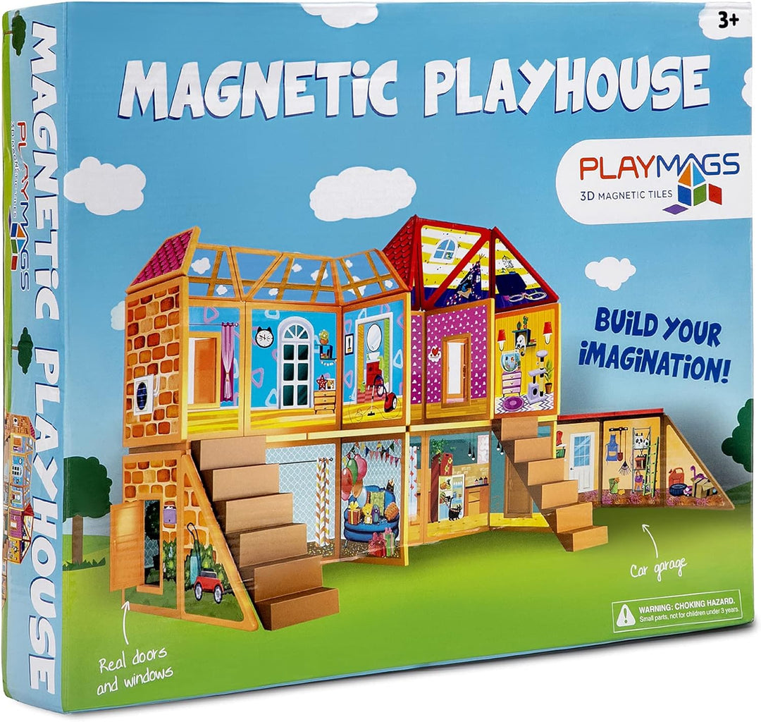 Playmags Magnetisches Bauspielzeug, Spielhaus-Bauset, 48 Magnetfliesen, Spielen und Bauen Sie kleine
