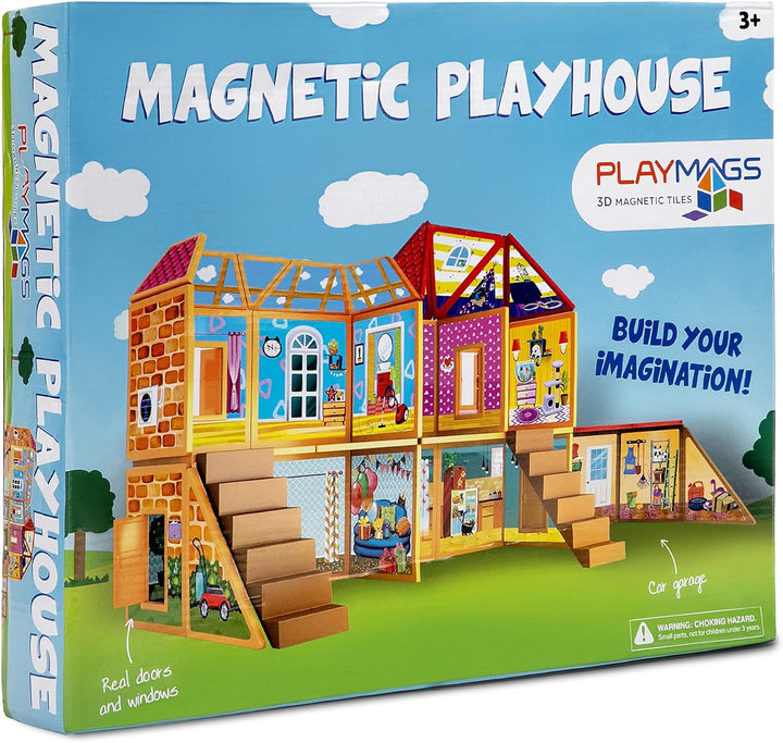 Playmags Magnetisches Bauspielzeug, Spielhaus-Bauset, 48 Magnetfliesen, Spielen und Bauen Sie kleine