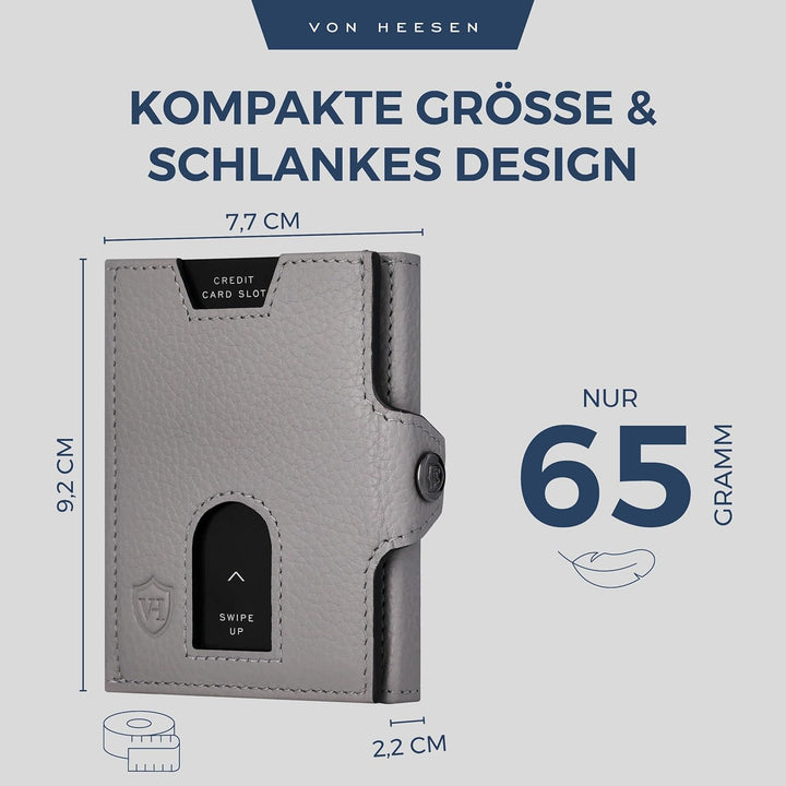 VON HEESEN Slim Wallet mit Münzfach & RFID Schutz - Leder Geldbörse Herren klein - Mini Geldbeutel D