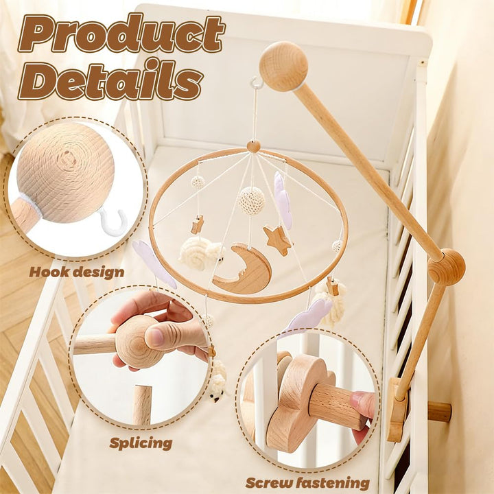 Mobile Halterung Wickeltisch, Wolken Holz Himmelstange Babybett, Abnehmbarer Mobile Halterung Holz H