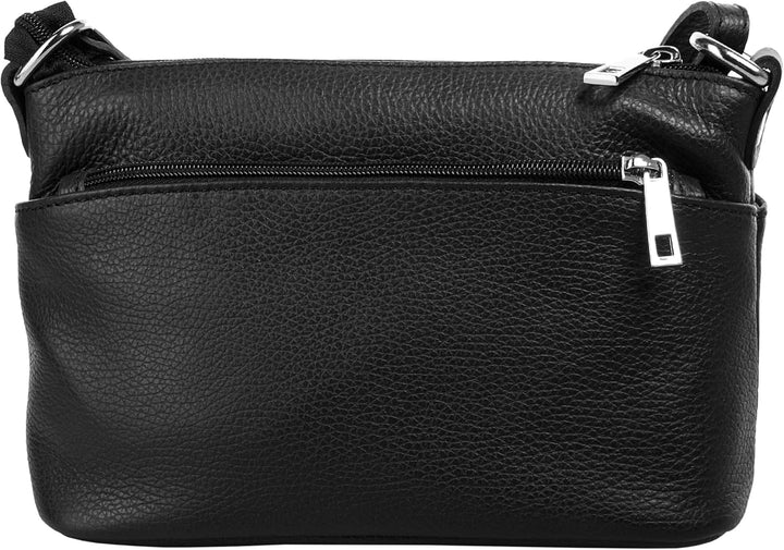 Umhängetasche Echt Leder Damen Made in Italy, Crossbody Bag, Messenger Bag mit Reissverschluss, Schu