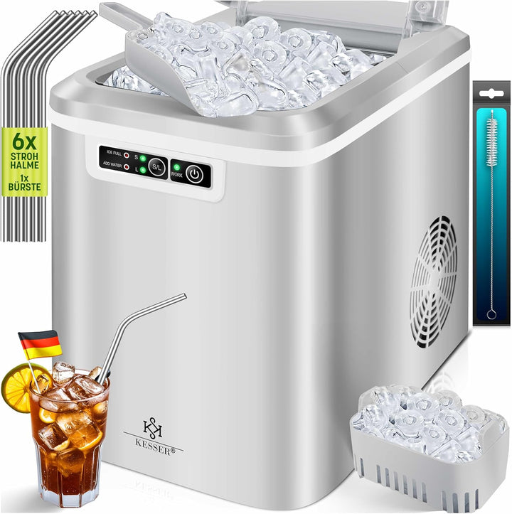 KESSER® Eiswürfelbereiter | Eiswürfelmaschine Edelstahl | Ice Maker | 12 kg 24 h | Zubereitung in 7