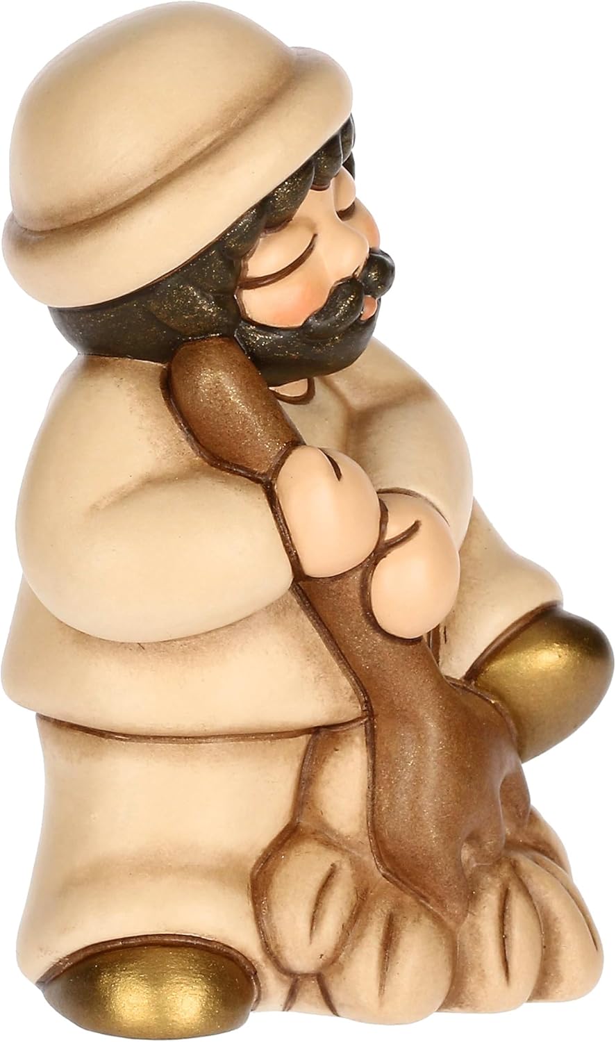 THUN, Mann mit Gabel und Heu aus hochwertiger Keramik, Kollektion Klassische Krippe, Weihnachtskripp