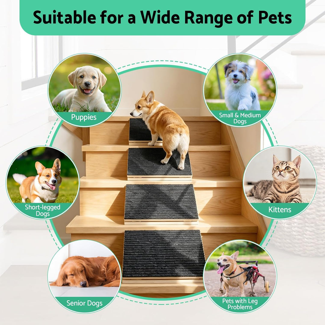 4 Stück Hunderampe, Höhenverstellbare Hundetreppe mit Rutschfester Teppichoberfläche und Polstern, H
