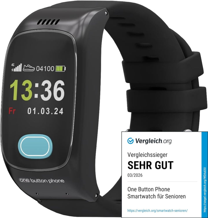 Notfall Uhr mit SOS-Notrufknopf & GPS-Ortung | Sturzerkennung, Telefonfunktion, SIM-Karte, freie Tar