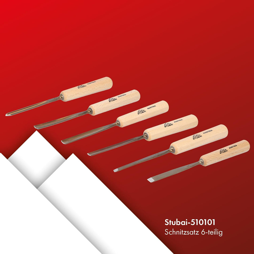 STUBAI Schnitzersatzset Kerbschnitzmesser Set Serie 52, 6-teilig - Balleisen 5 mm & 10 mm + Hohleise