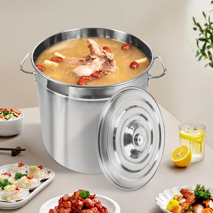 50L Edelstahl Kochtopf 201 Edelstahl mit Deckel, Grossvolumen für Induktion, 0.8mm Wandstärke, Cater