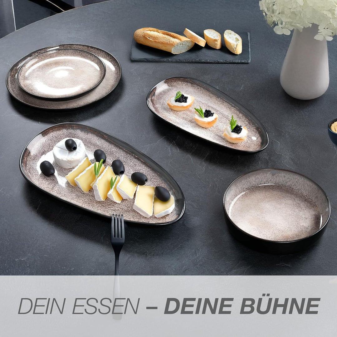 Moritz & Moritz VIDA Servierteller Set Beige - 2x Grosse Teller aus hochwertigem Porzellan, Modern &