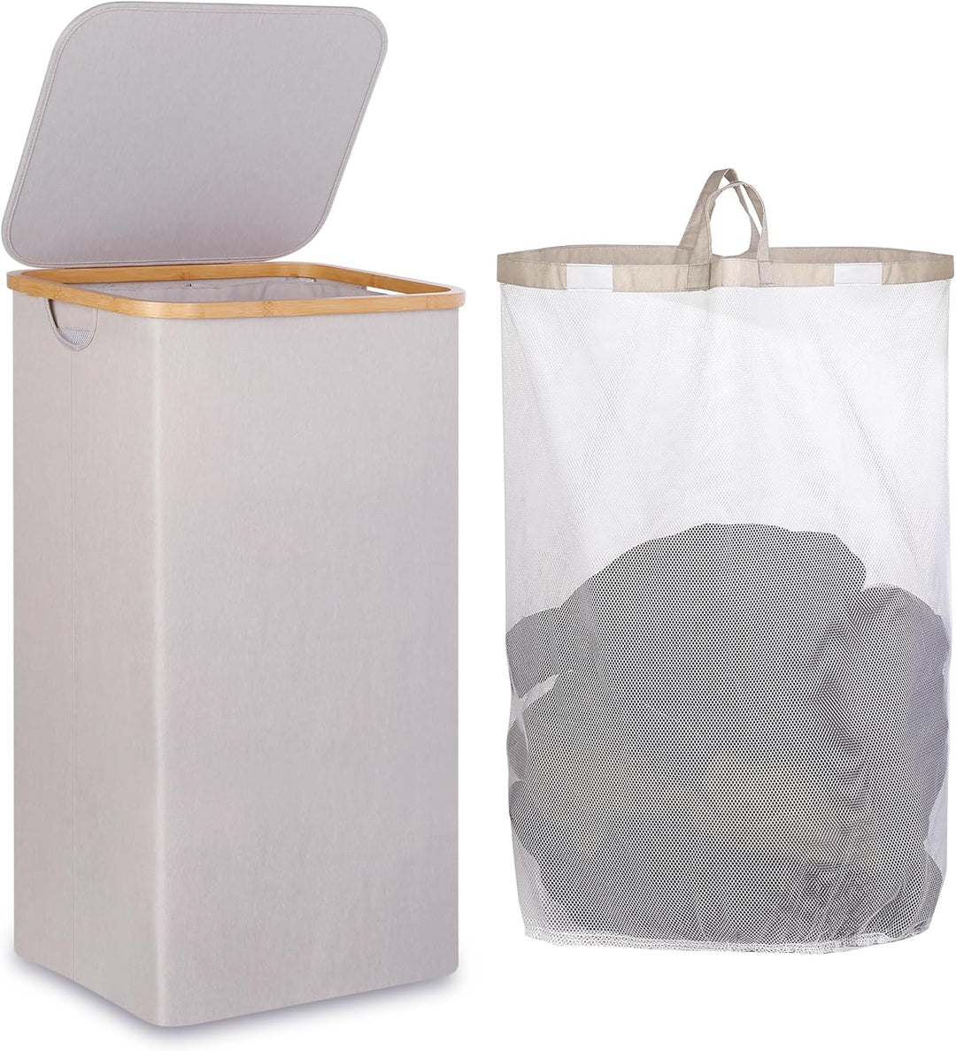 iEGrow Wäschekorb mit Deckel 110L, XL-Extra grosser Wäschesammler mit Herausnehmbarer und Waschbarer