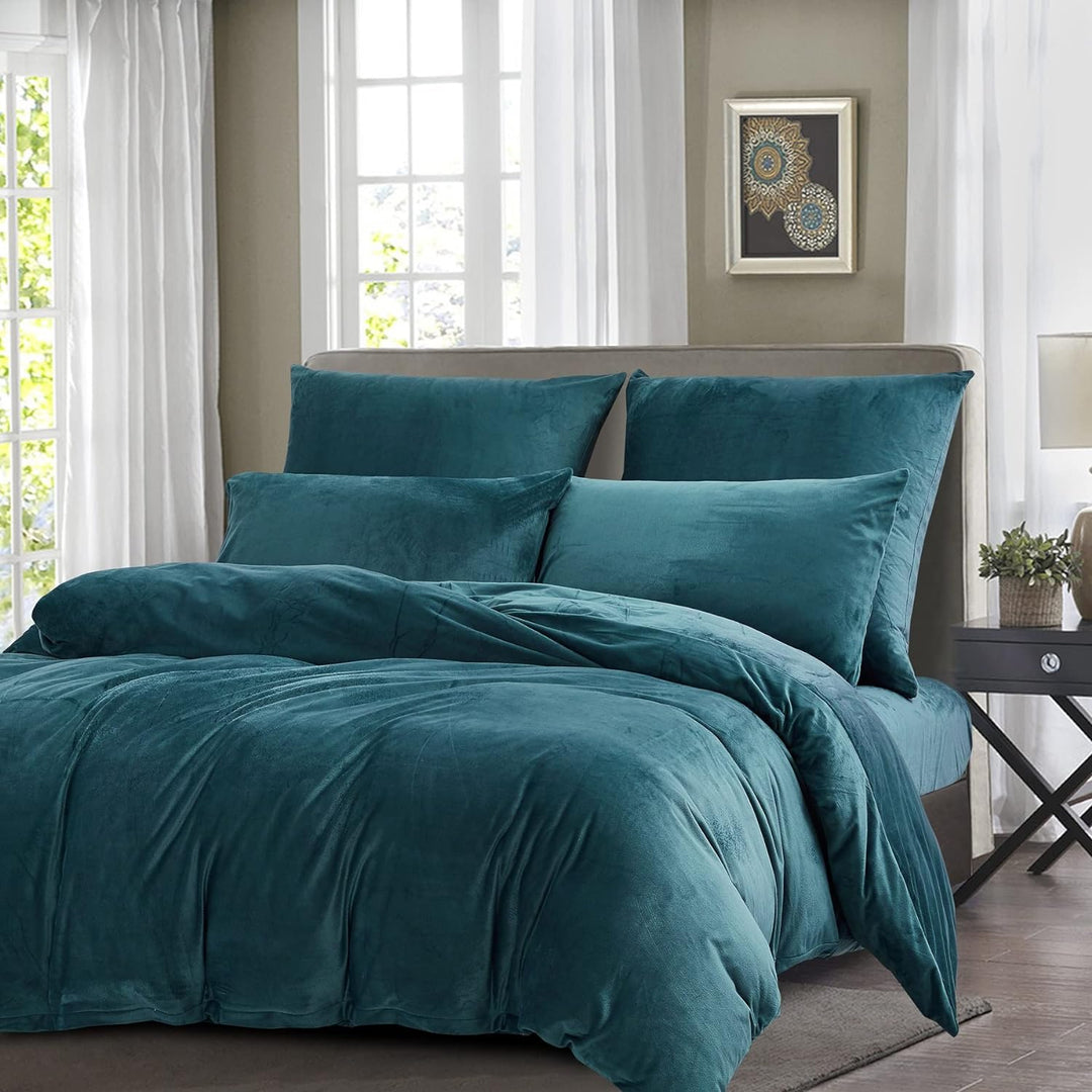 Luofanfei Warme Bettwäsche 200x220 Winter Petrol Blau Flauschig Warm Flanell Plüsch Winterbettwäsche