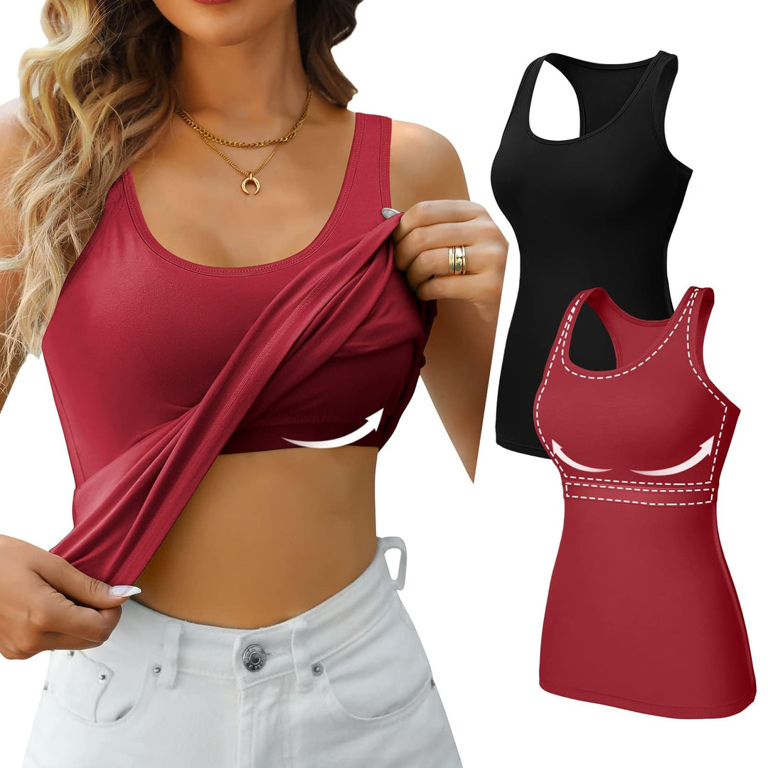 Charmo Unterhemd Damen BH-Hemd Basic Racerback Tank Tops mit Regal-BH Baumwoll Stretch eng Top Slim