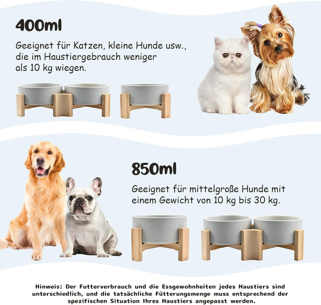 SPUNKYJUNKY 15° Kippbare Keramik Hundenapf mit Holzständer Futter und Wassernapf rutschfest für Hund