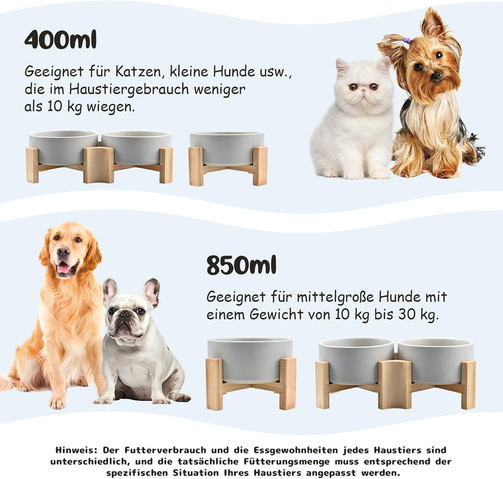SPUNKYJUNKY 15° Kippbare Keramik Hundenapf mit Holzständer Futter und Wassernapf rutschfest für Hund